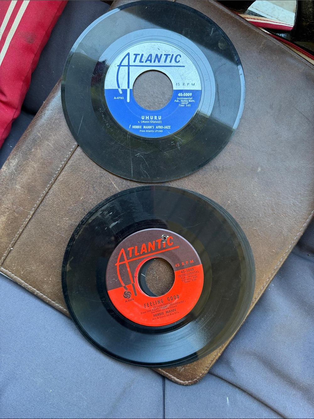 2- Atlantic Label Black Vinyl 45 RPM Decorative Record